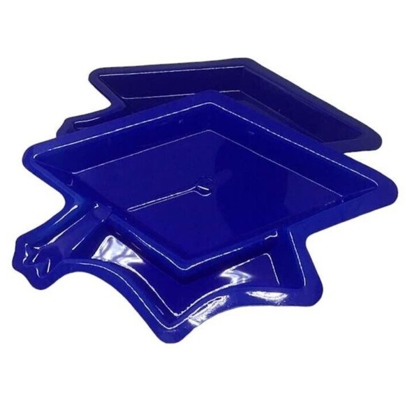 Graduation Cap Disposable Dishes Plates Serving Lot 12 Plastic Blue Party NEW - Picture 1 of 5